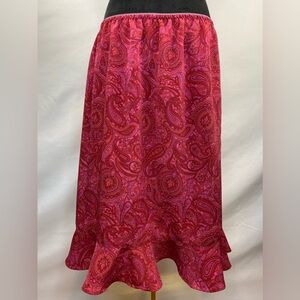 Vintage Y2K Venezia Jeans Co Pink Paisley Ruffle Hem Unlined Slip Skirt